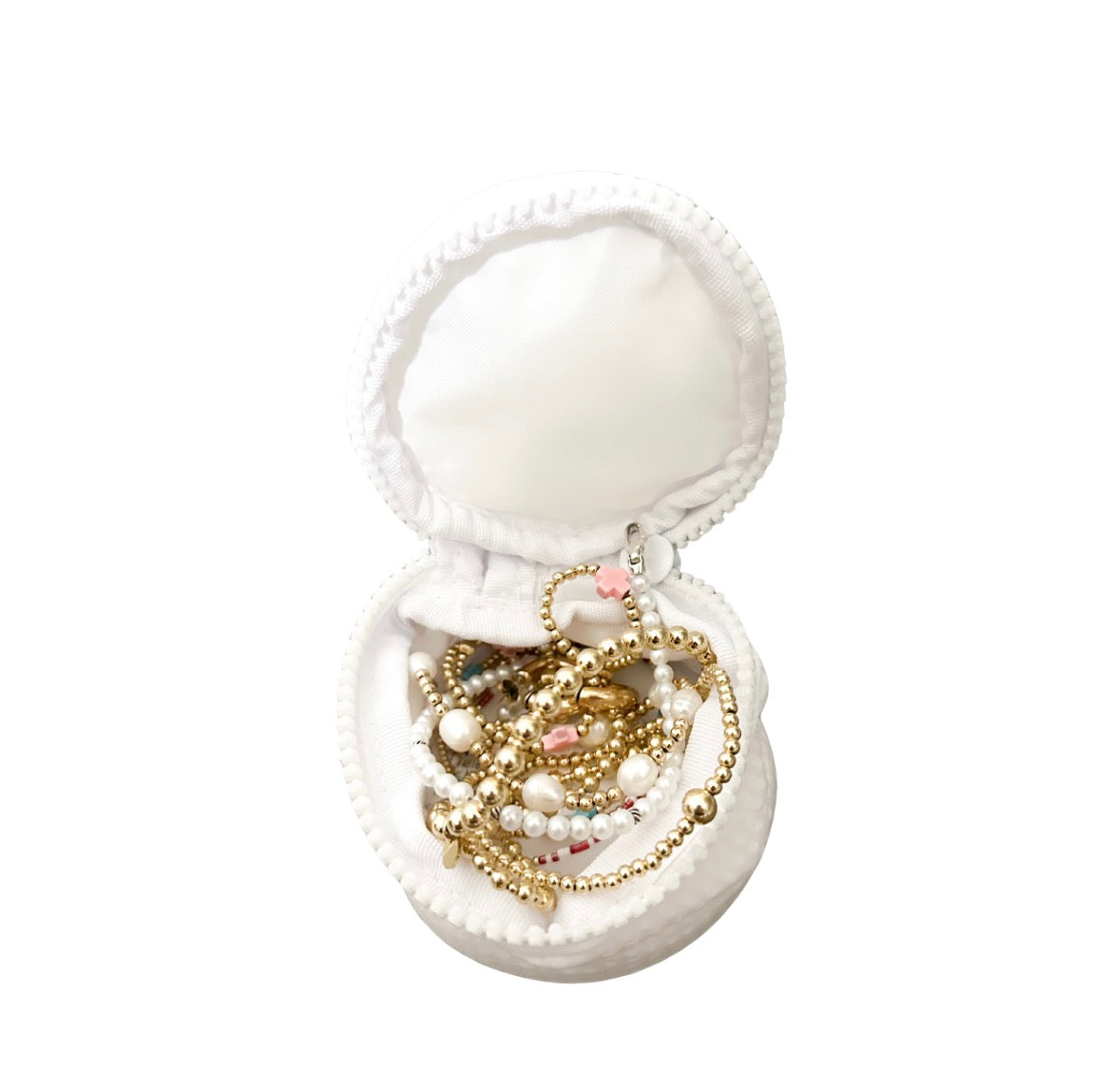 Mini Seersucker Jewelry Case - White