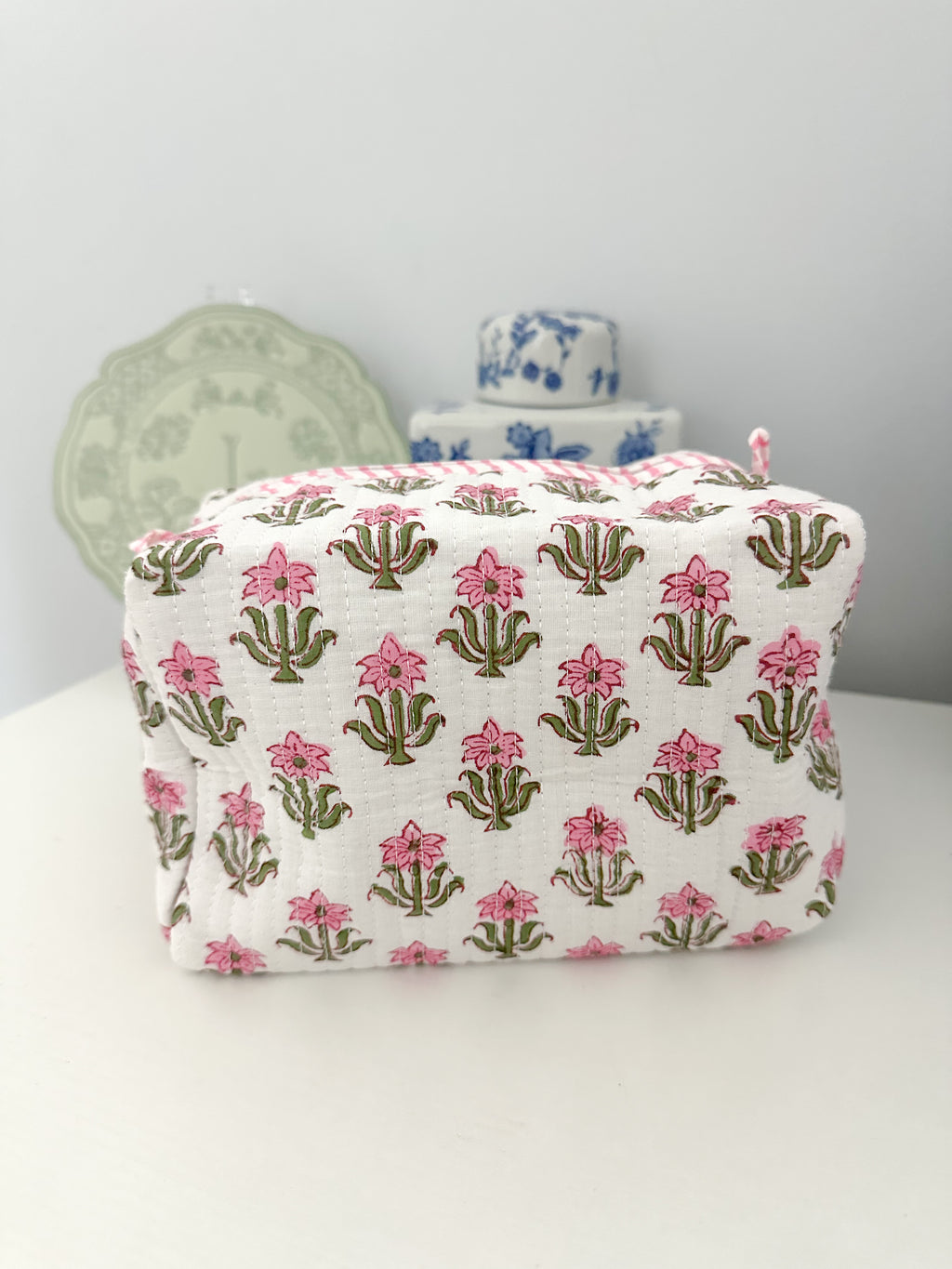 Classic Pink Quilted Makeup Bag