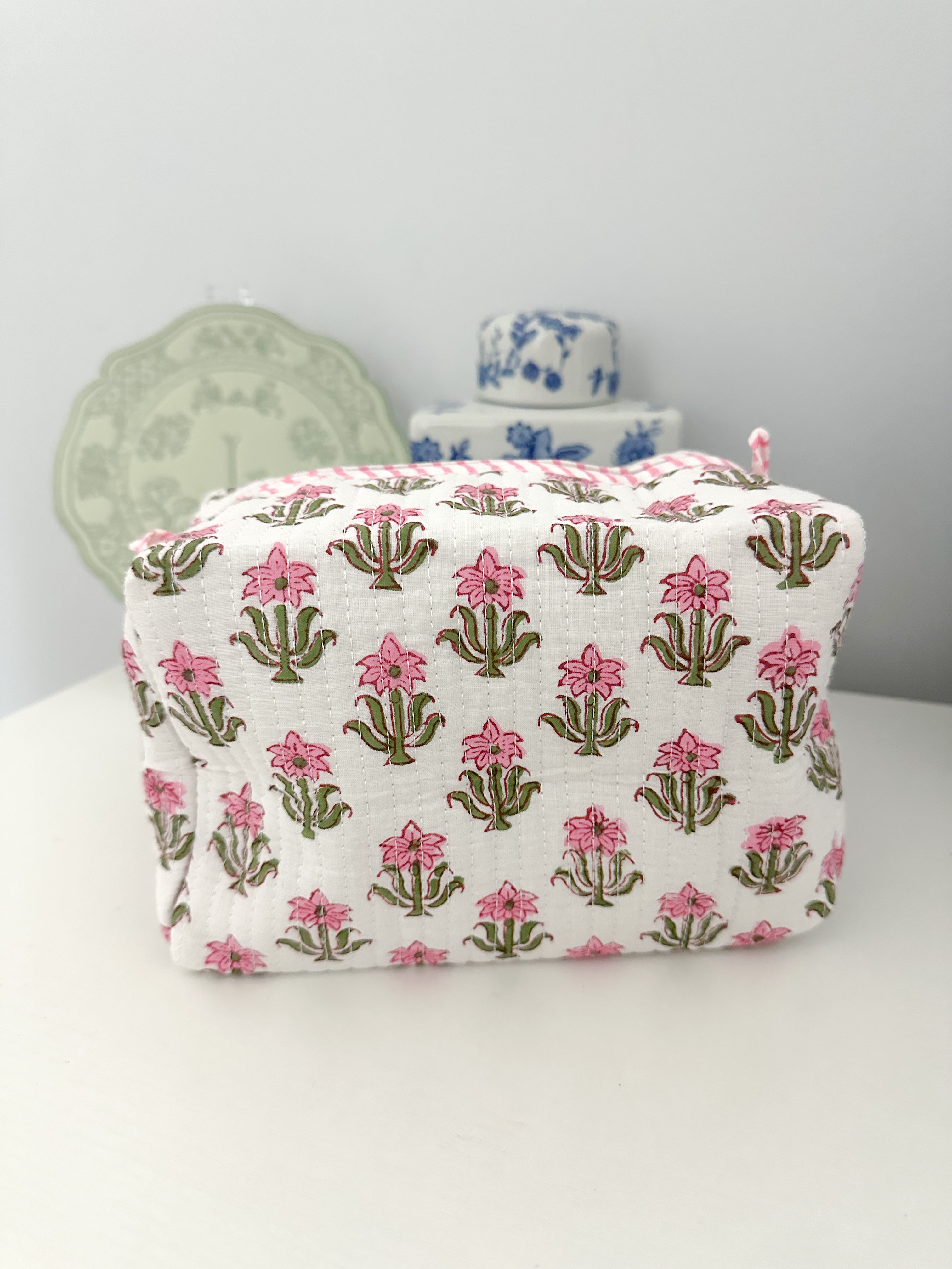 Classic Pink Quilted Makeup Bag
