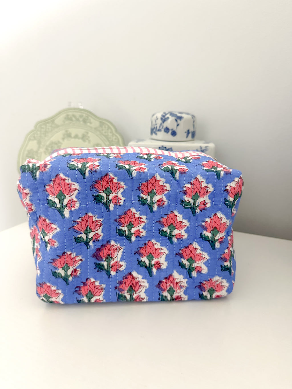 So Blue Quilted Makeup Bag
