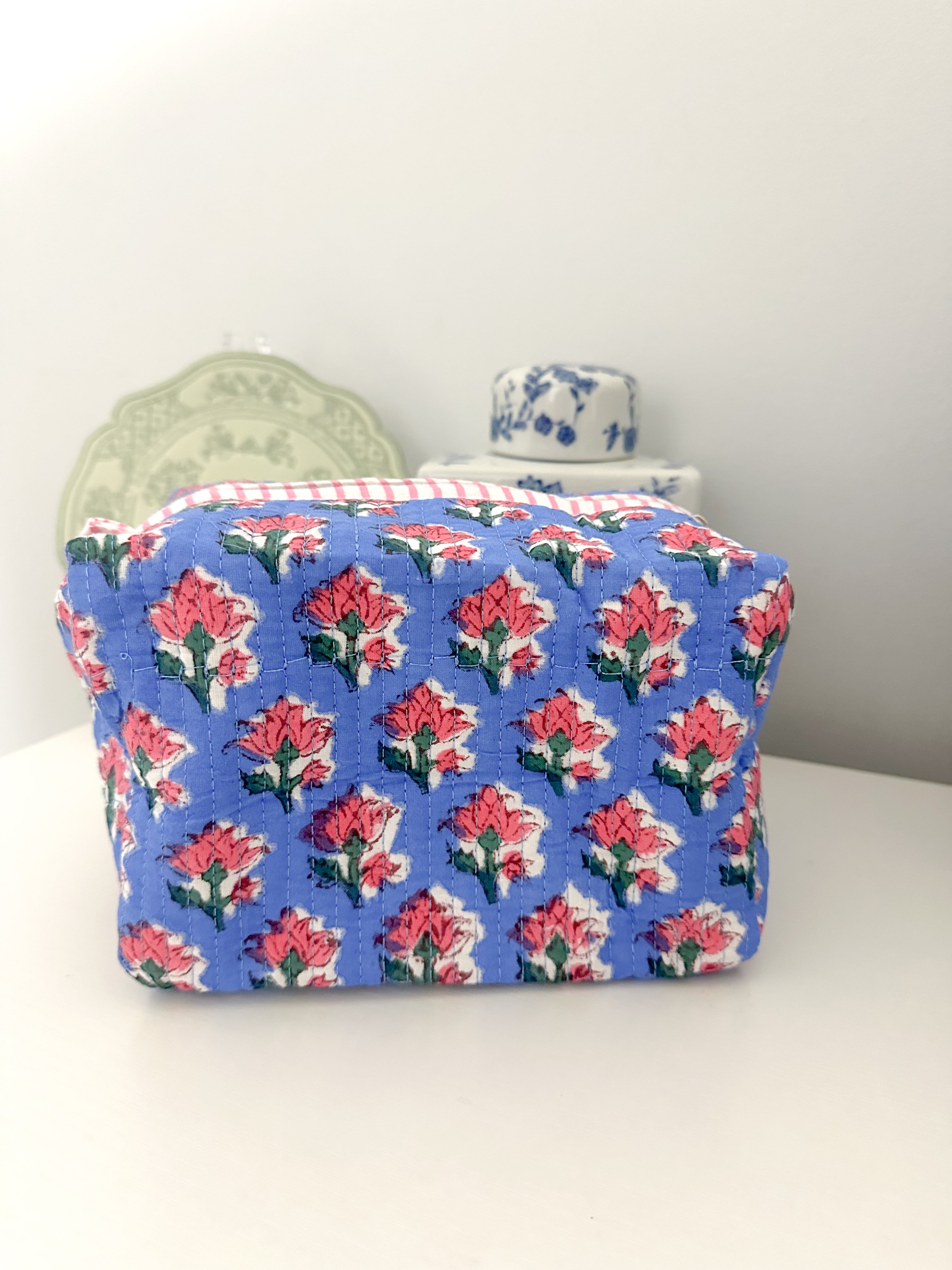 So Blue Quilted Makeup Bag